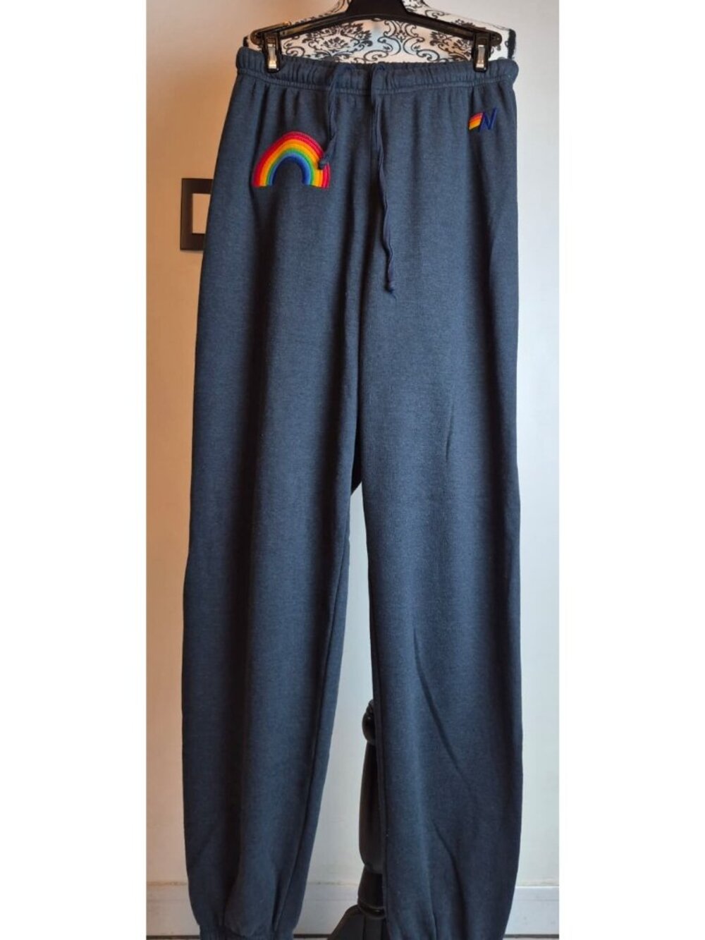 Aviator Nation Sweatpants Rainbow Patch Logo Drawstring Joggers Women's M